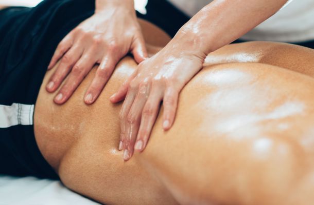 An athlete getting a Houston Thai massage